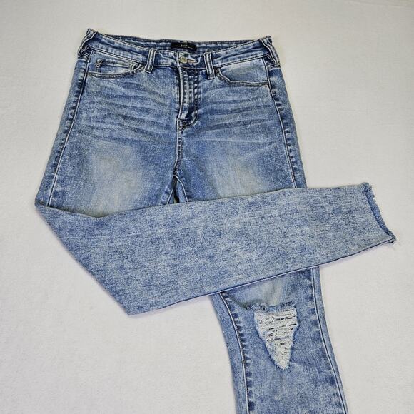 True Religion Womens 29 Jean Halle High Rise Stonewash Stretch Distressed Holes - Picture 3 of 16